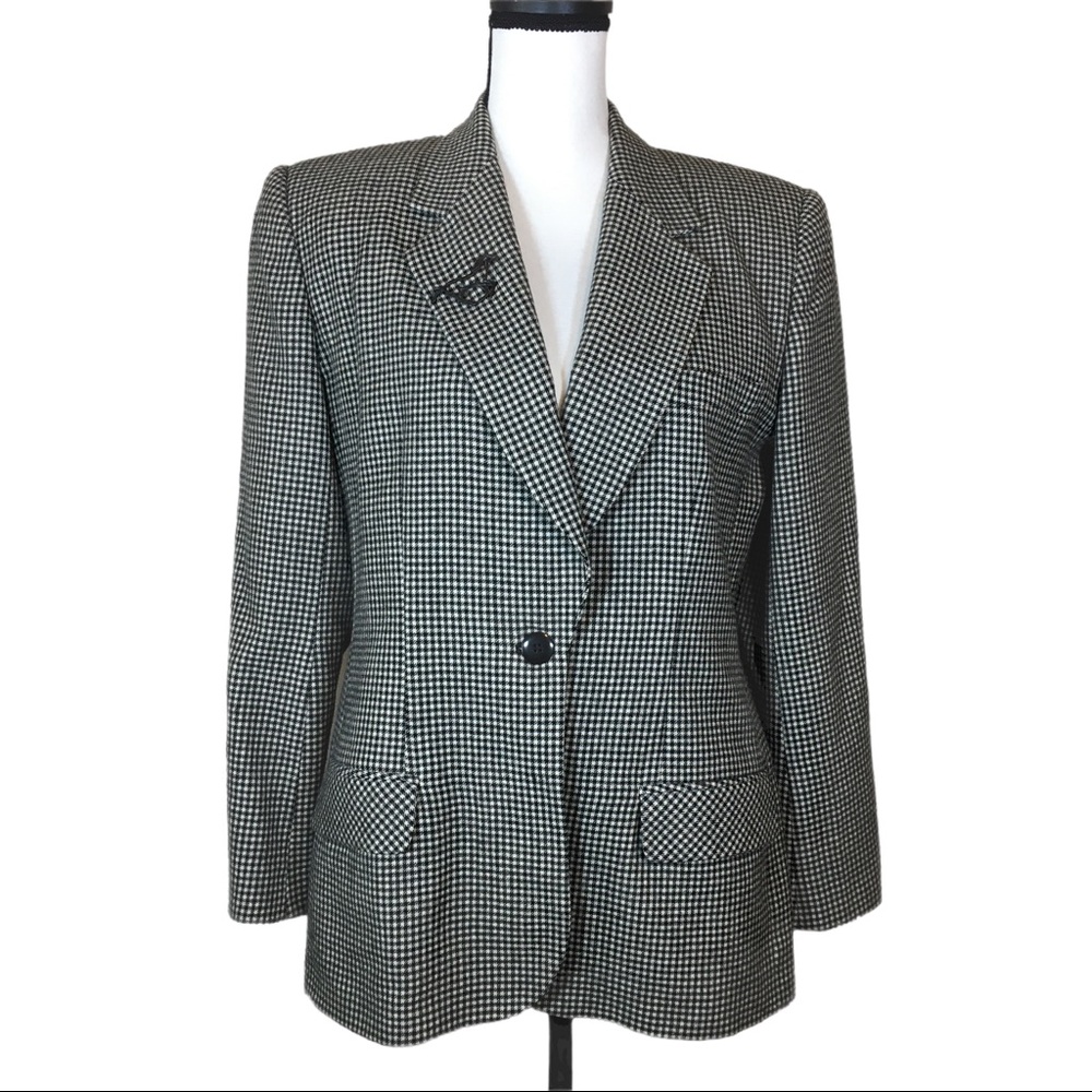 Vintage Checkered Plaid Wool Black & White Blazer